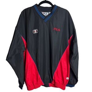 FILA Vintage Black Red Pullover Windbreaker Jacket Size L